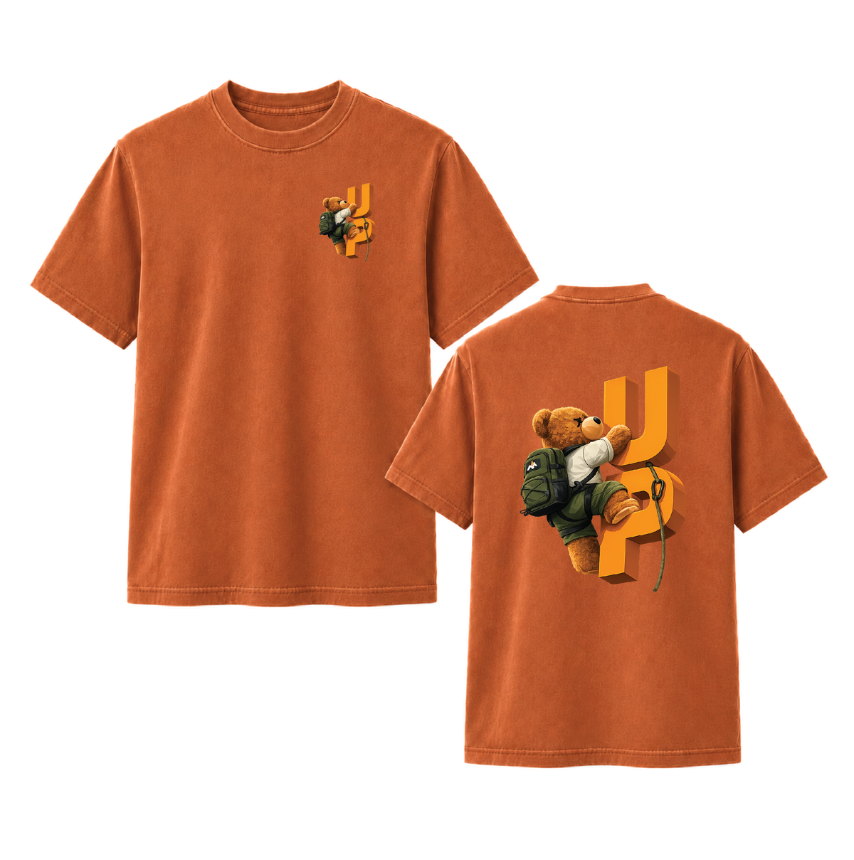 Climbing Teddy Bear “UP” Front & Back Graphic Tee