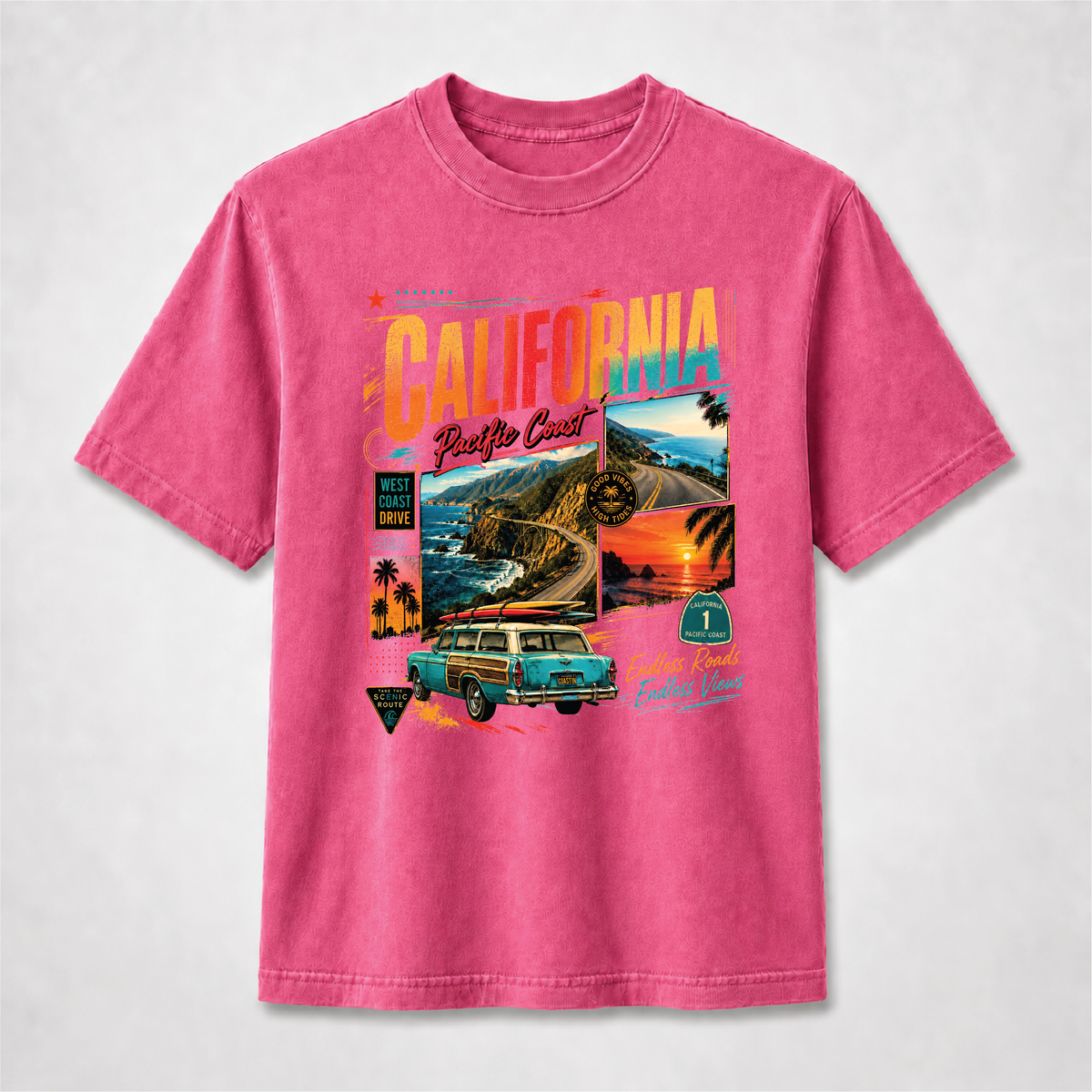 California Pacific Coast Highway Retro Travel Graphic Tee