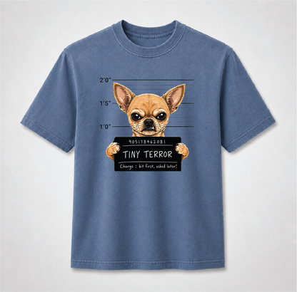 Tiny Terror Funny Chihuahua Mugshot Graphic Tee