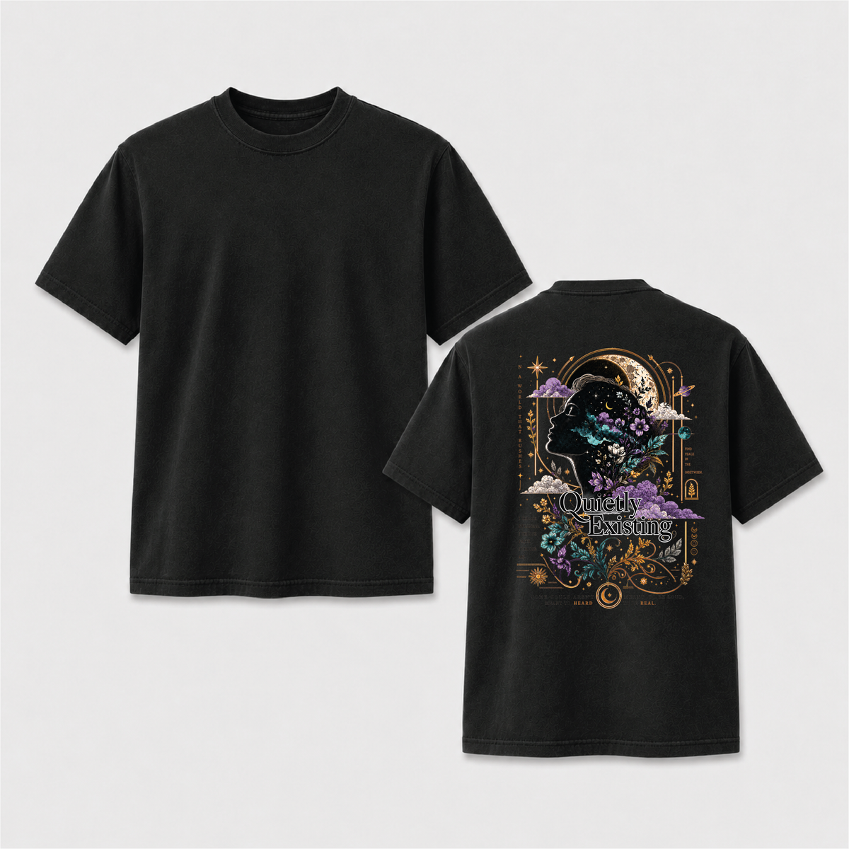 Quietly Existing Celestial Floral Back Print Graphic Tee