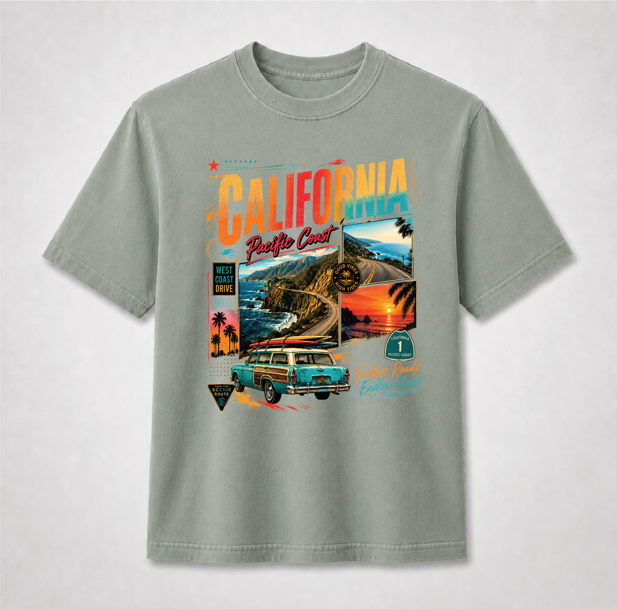California Pacific Coast Highway Retro Travel Graphic Tee