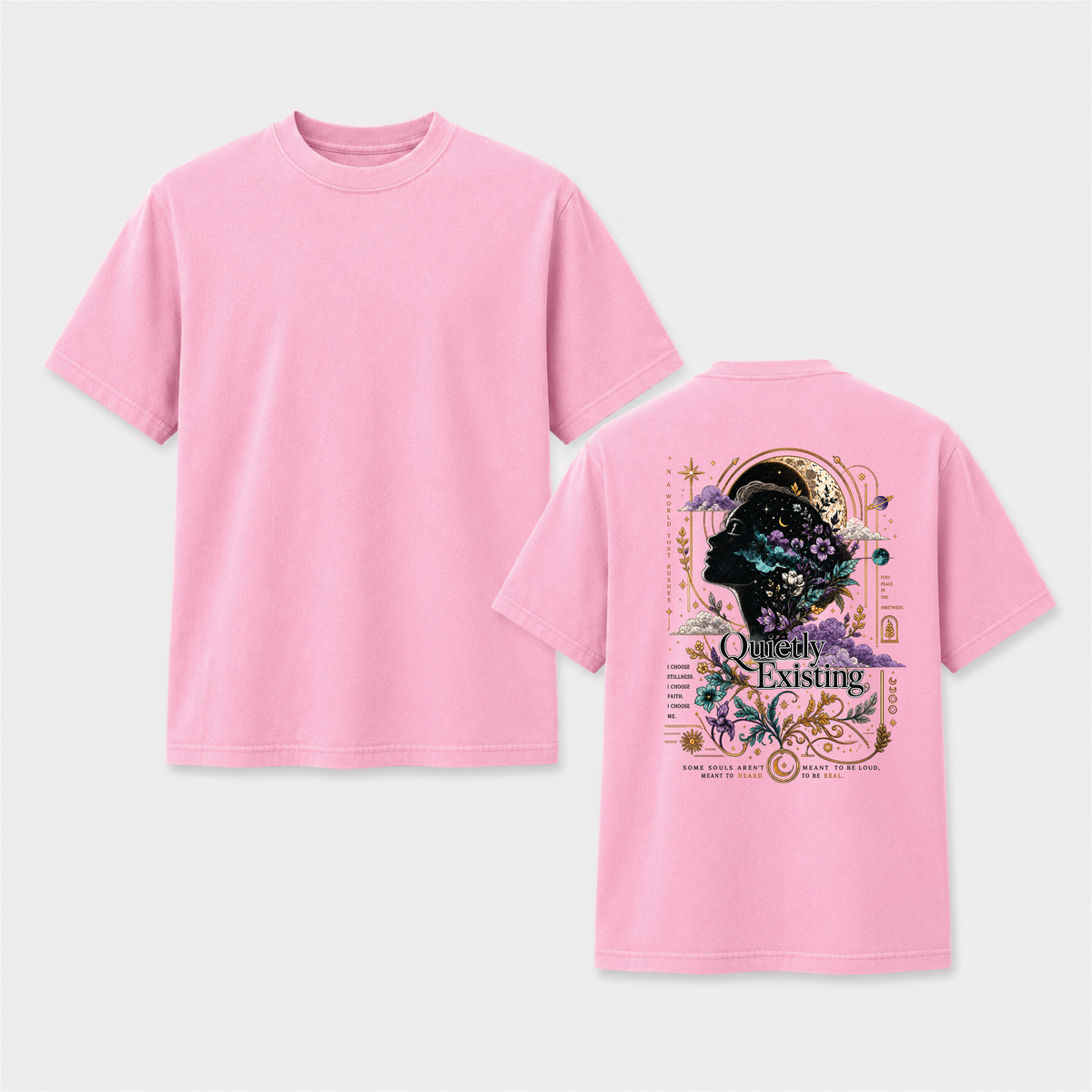 Quietly Existing Celestial Floral Back Print Graphic Tee