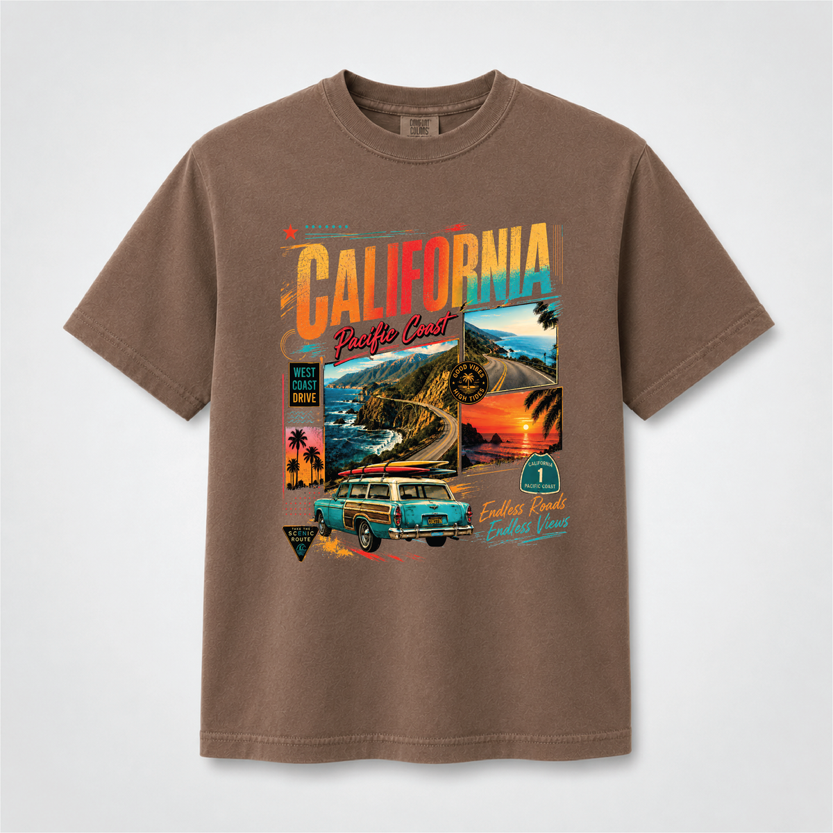 California Pacific Coast Highway Retro Travel Graphic Tee