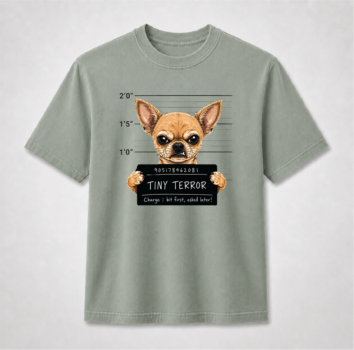 Tiny Terror Funny Chihuahua Mugshot Graphic Tee