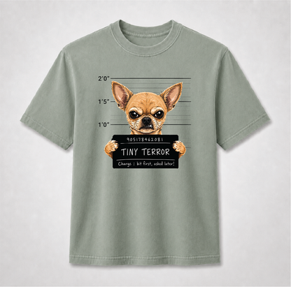 Tiny Terror Funny Chihuahua Mugshot Graphic Tee