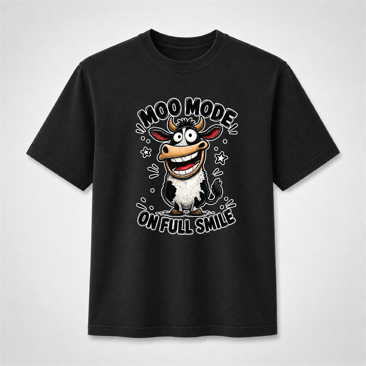 Moo Mode On Funny Smiling Cow Graphic Tee