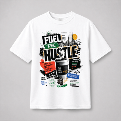 Fuel the Hustle Coffee halftone Graphic Tee – Motivational Streetwear Shirt