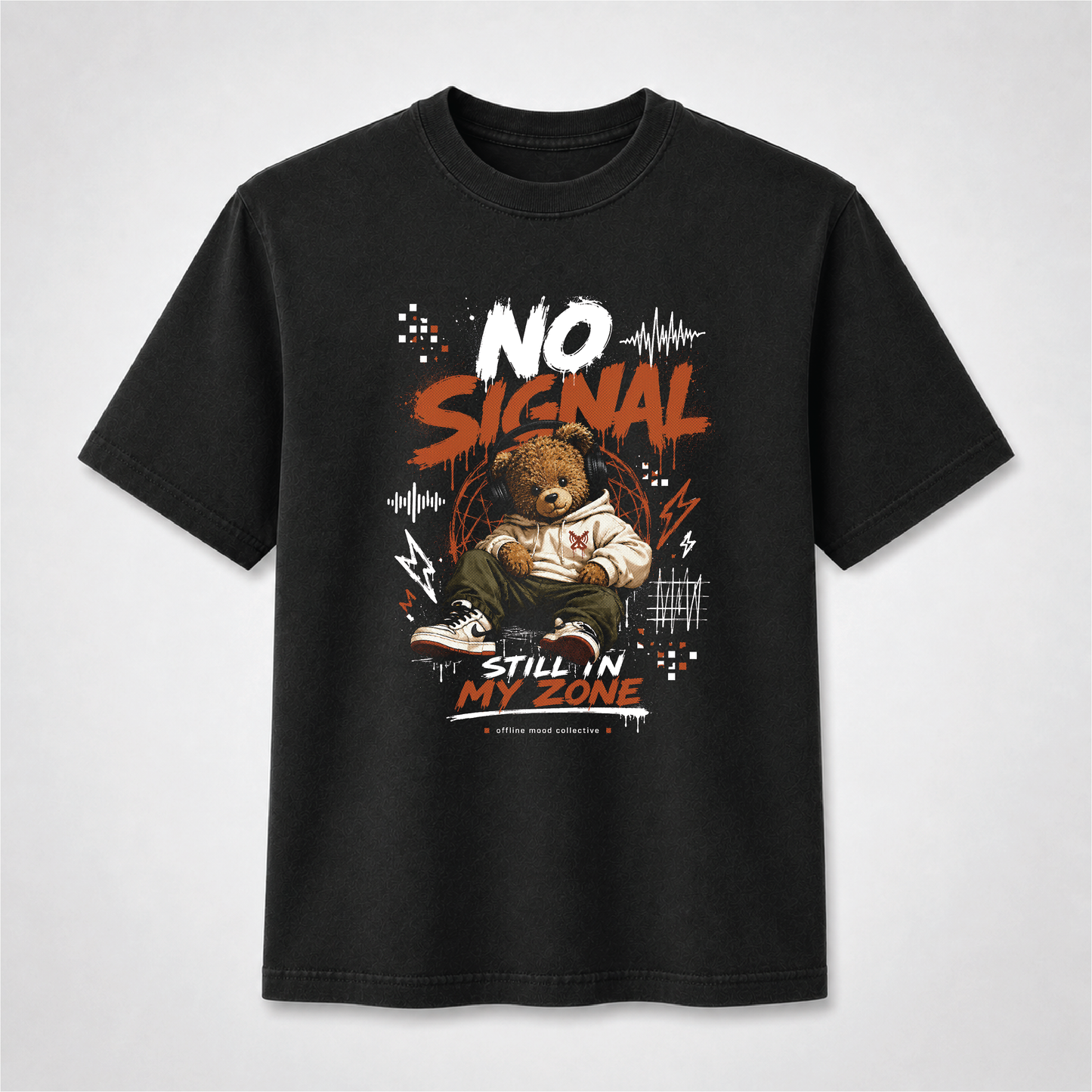 No Signal Teddy Bear Halftone Graphic T-Shirt – Streetwear Tee