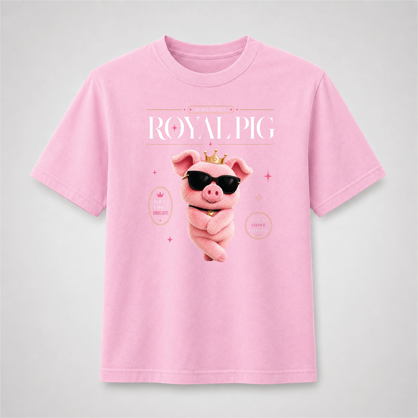 Pig Cute Graphic Tee – Pink Pig Crown & Sunglasses Shirt