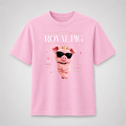 Pig Cute Graphic Tee – Pink Pig Crown & Sunglasses Shirt