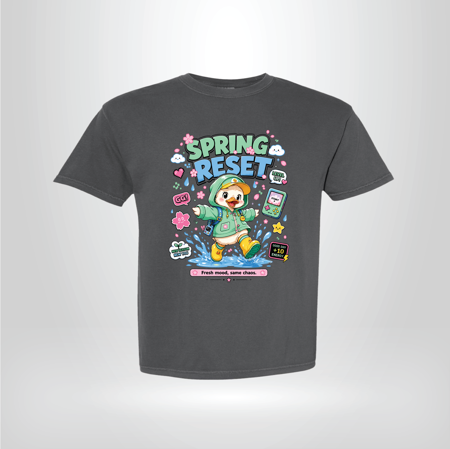 Spring Reset Duck Tee – Rainy Day Graphic Shirt