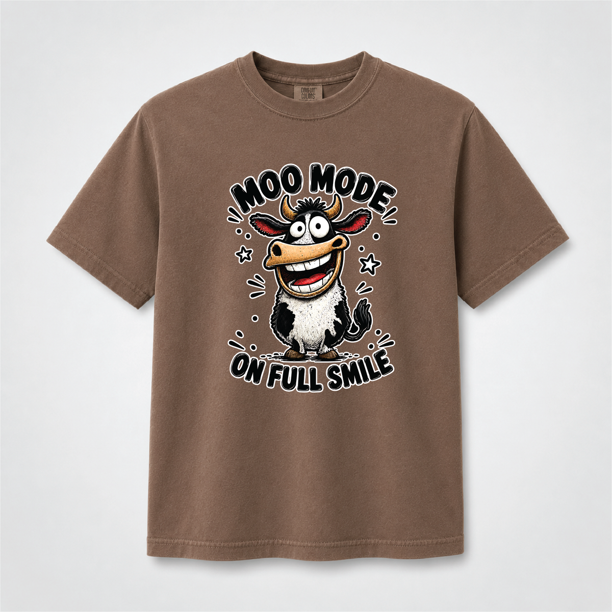 Moo Mode On Funny Smiling Cow Graphic Tee