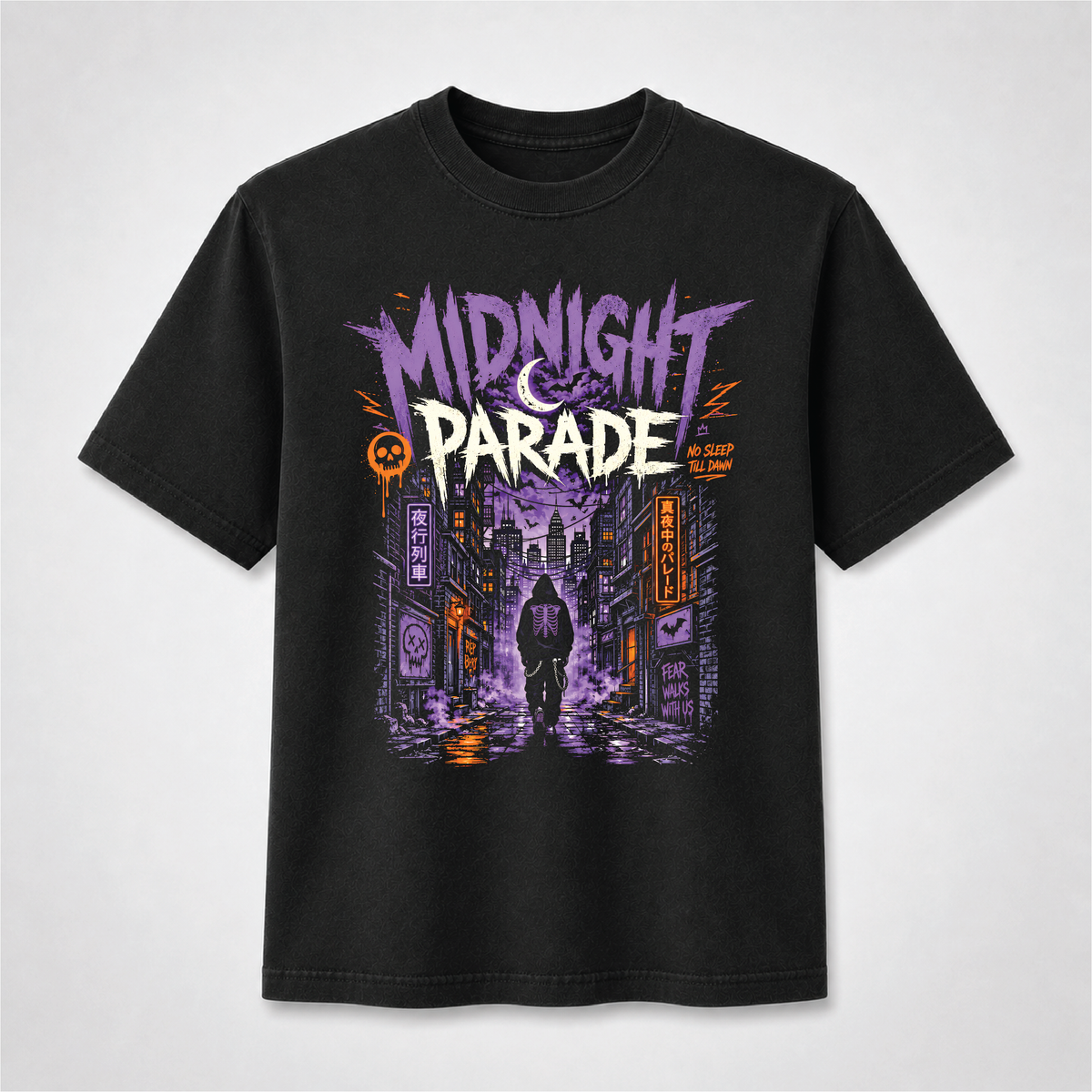 Midnight Parade Skeleton Neon City  "Halftone" Graphic Tee