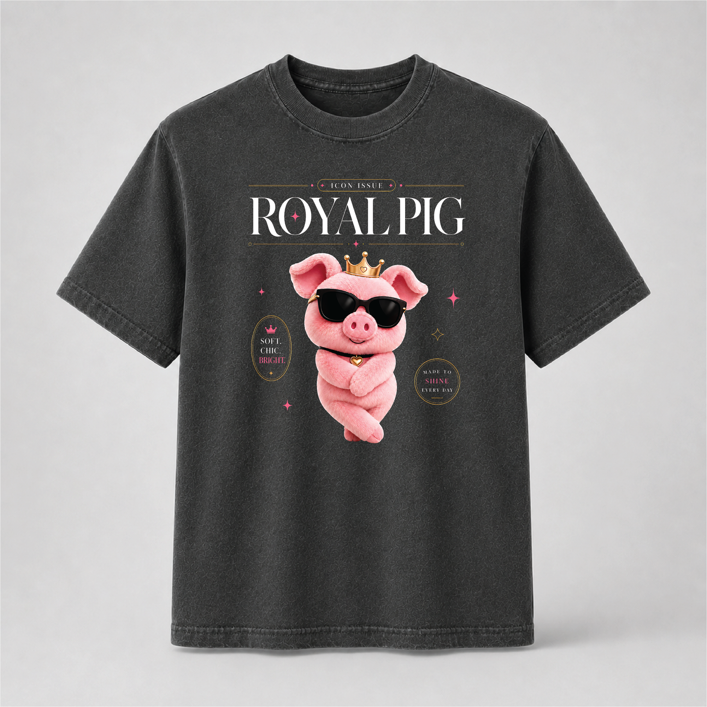 Pig Cute Graphic Tee – Pink Pig Crown & Sunglasses Shirt