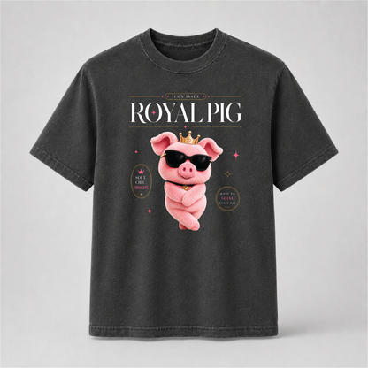 Pig Cute Graphic Tee – Pink Pig Crown & Sunglasses Shirt