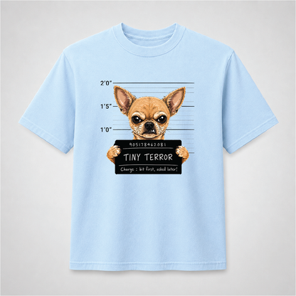 Tiny Terror Funny Chihuahua Mugshot Graphic Tee