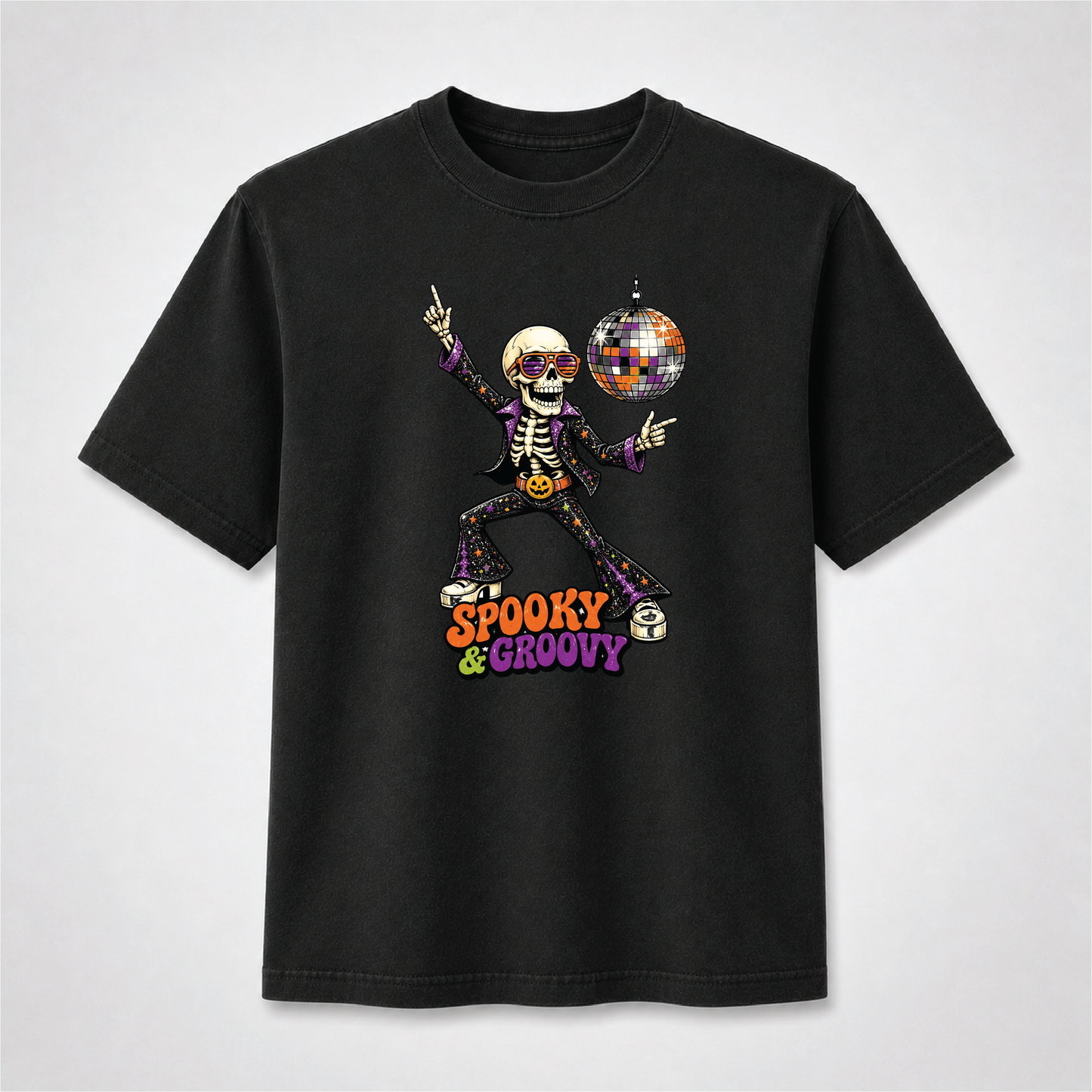 Spooky & Groovy Disco Skeleton Halloween T-Shirt