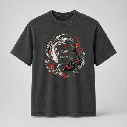 Flow in Balance Koi Fish Graphic Tee – Japanese Inspired Yin Yang Shirt
