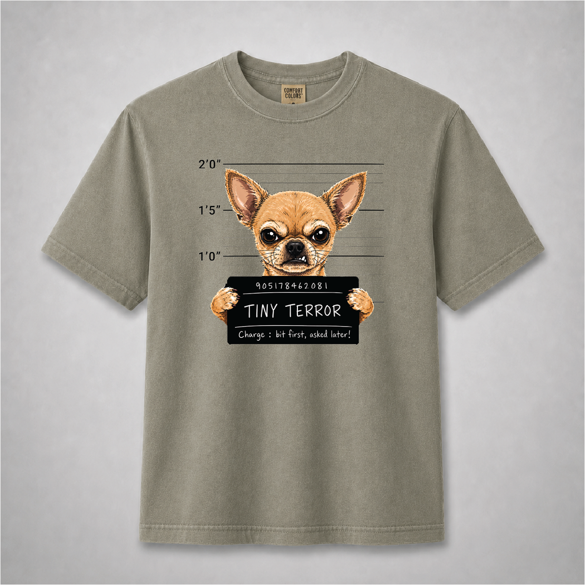 Tiny Terror Funny Chihuahua Mugshot Graphic Tee