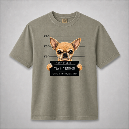 Tiny Terror Funny Chihuahua Mugshot Graphic Tee