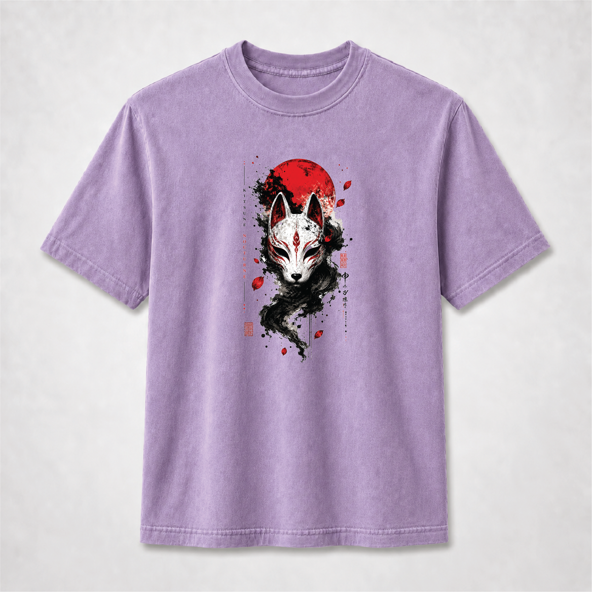 Kitsune Nocturne Red Moon Fox Mask Graphic Tee