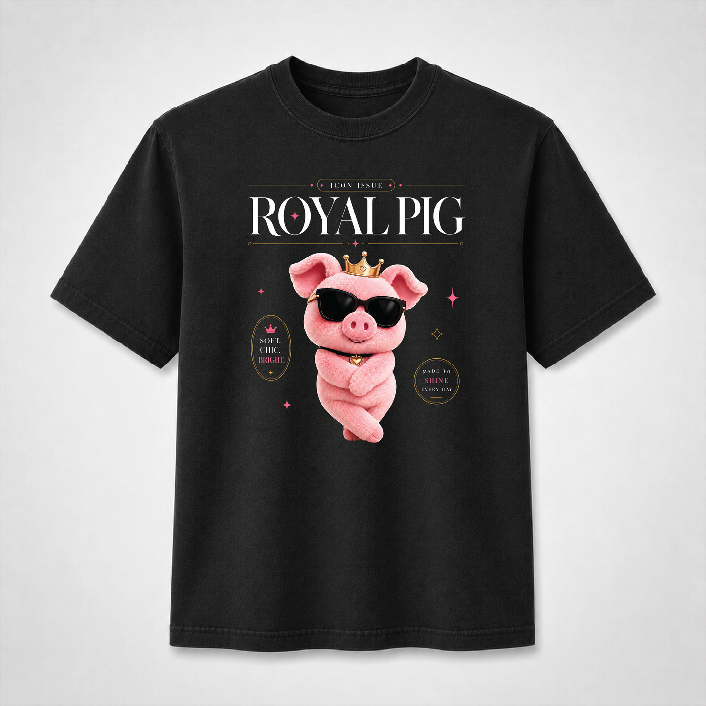 Pig Cute Graphic Tee – Pink Pig Crown & Sunglasses Shirt
