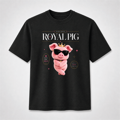 Pig Cute Graphic Tee – Pink Pig Crown & Sunglasses Shirt