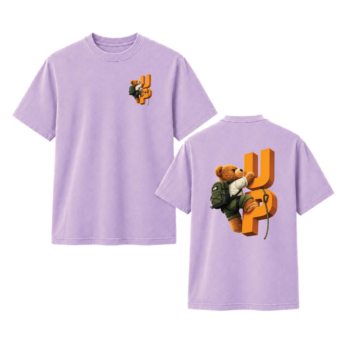 Climbing Teddy Bear “UP” Front & Back Graphic Tee