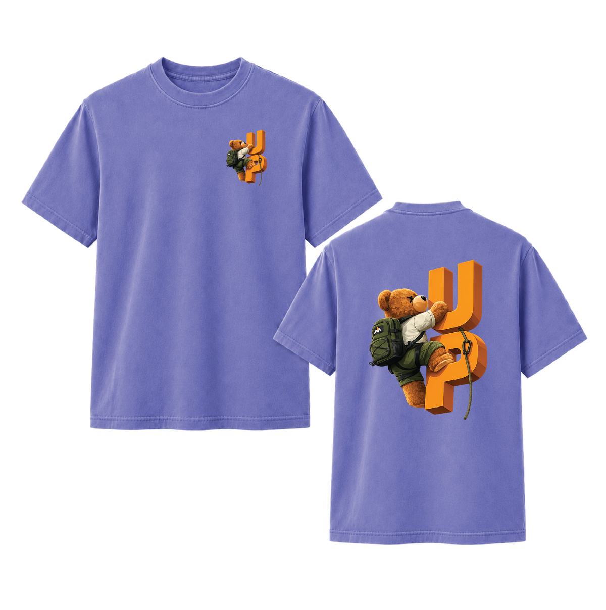 Climbing Teddy Bear “UP” Front & Back Graphic Tee