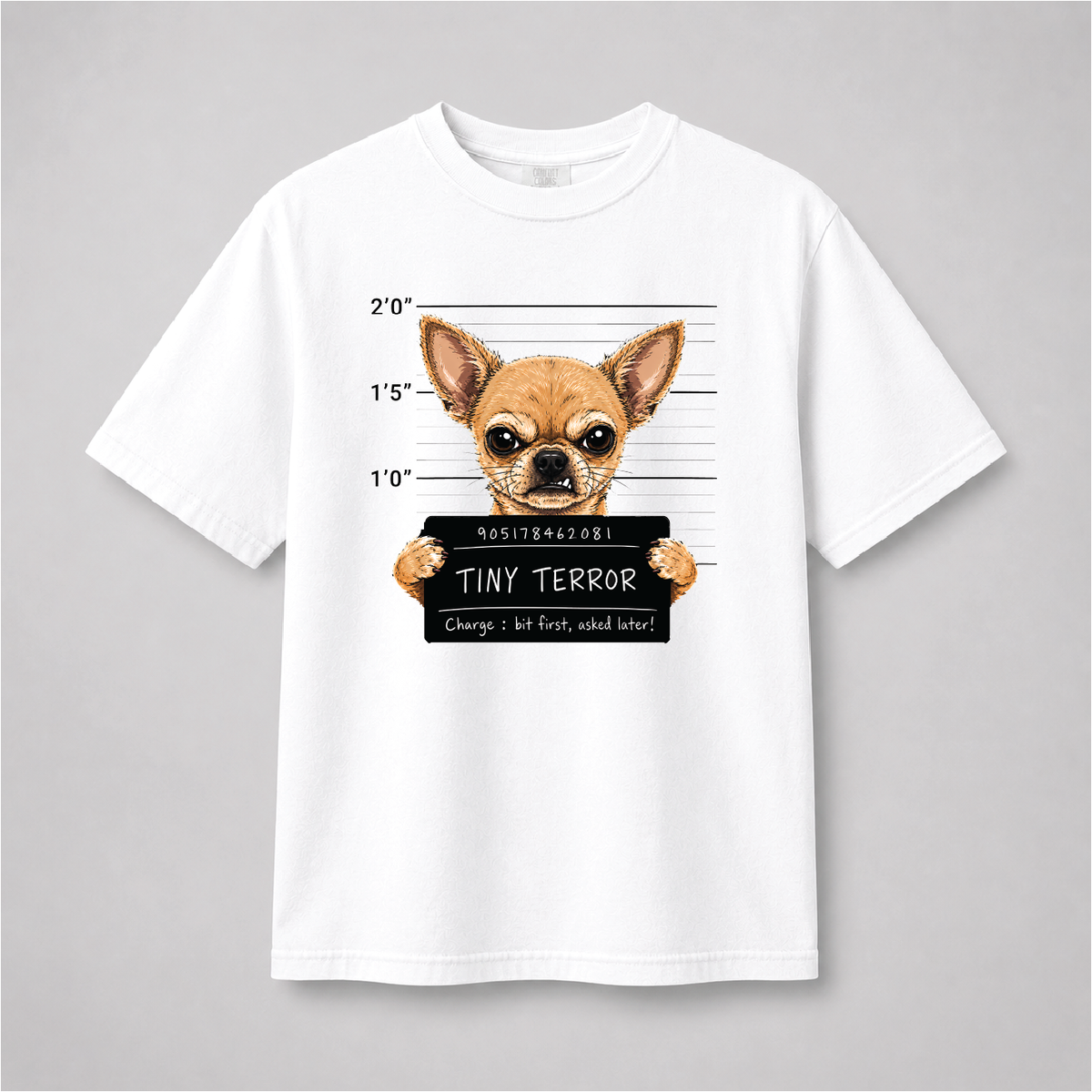 Tiny Terror Funny Chihuahua Mugshot Graphic Tee