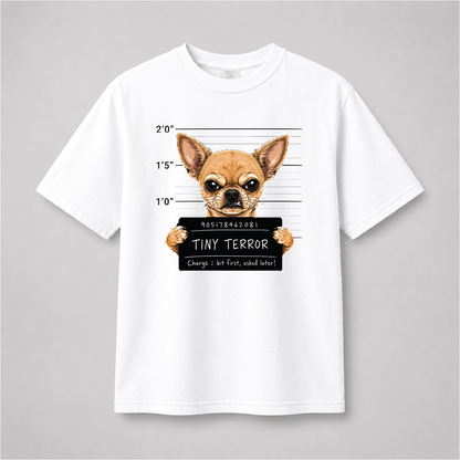 Tiny Terror Funny Chihuahua Mugshot Graphic Tee