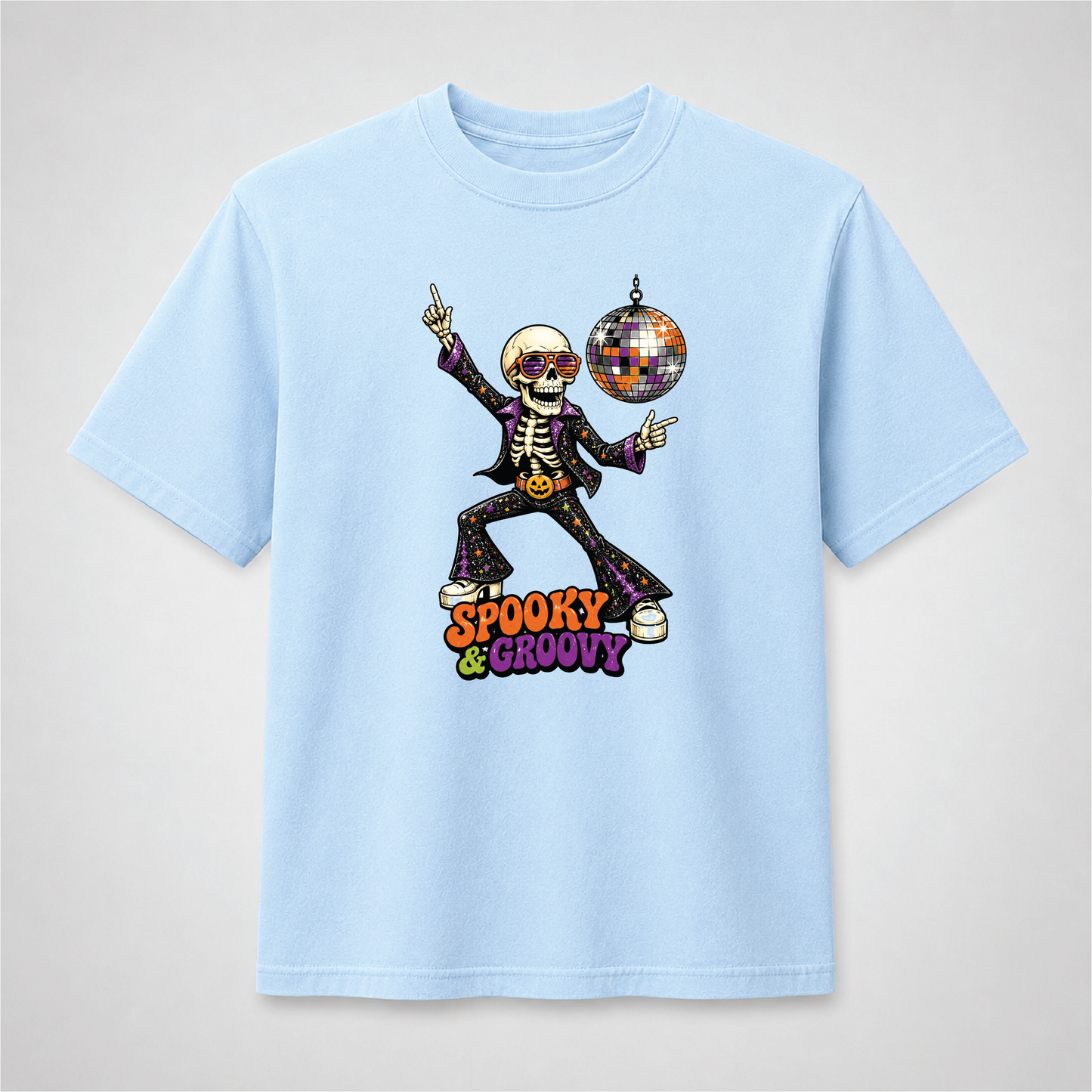 Spooky & Groovy Disco Skeleton Halloween T-Shirt