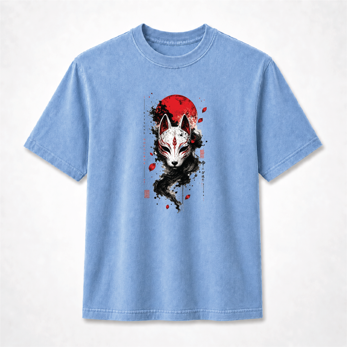 Kitsune Nocturne Red Moon Fox Mask Graphic Tee