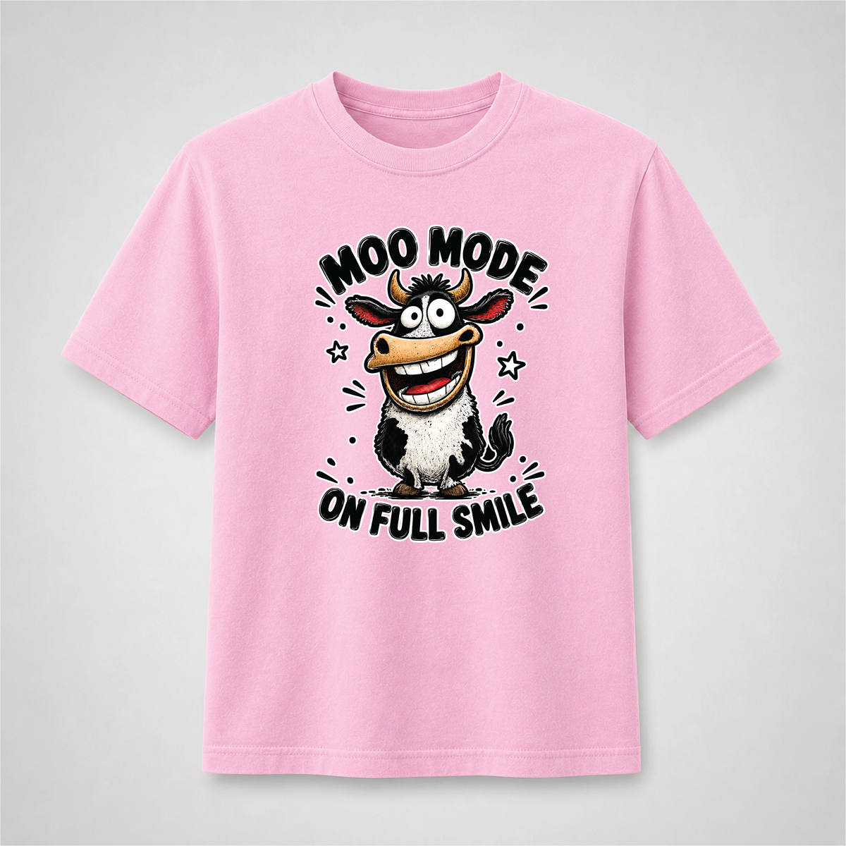 Moo Mode On Funny Smiling Cow Graphic Tee