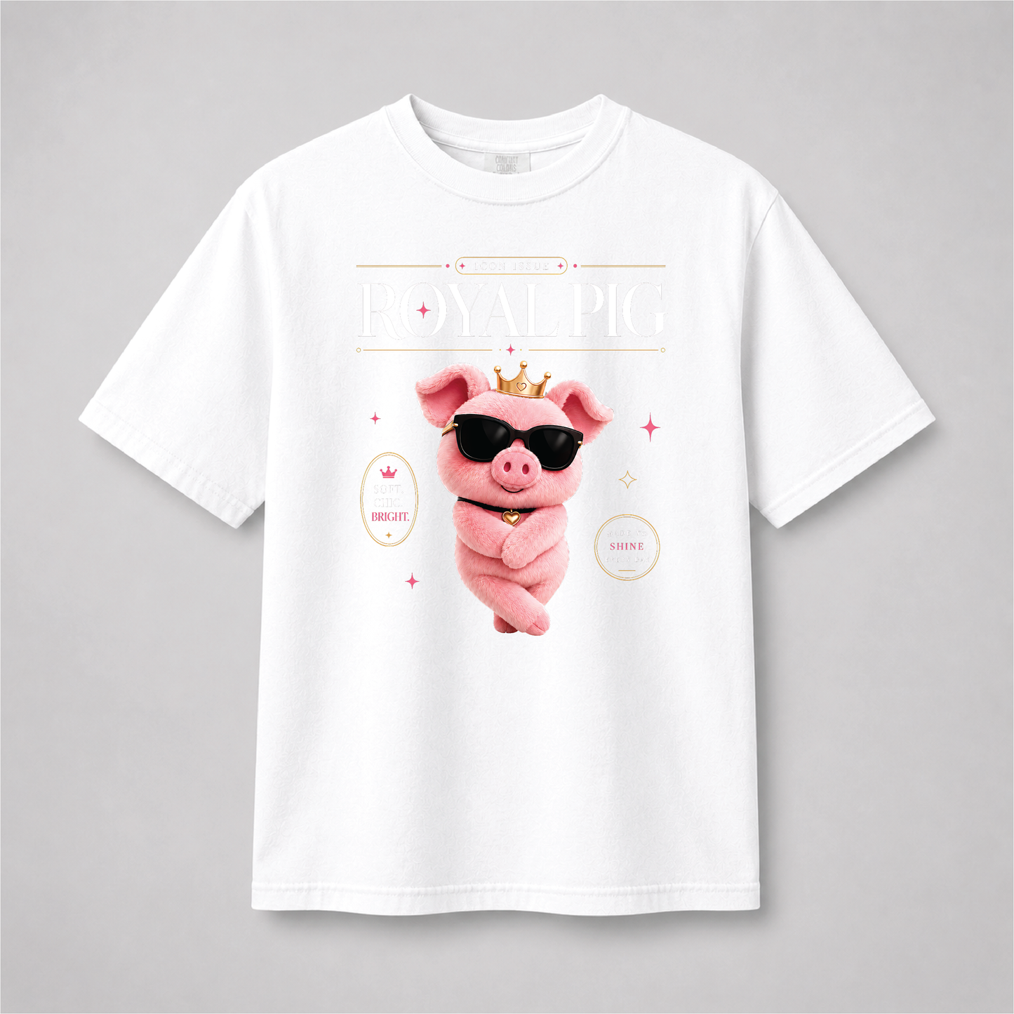 Pig Cute Graphic Tee – Pink Pig Crown & Sunglasses Shirt