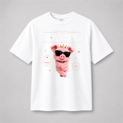 Pig Cute Graphic Tee – Pink Pig Crown & Sunglasses Shirt