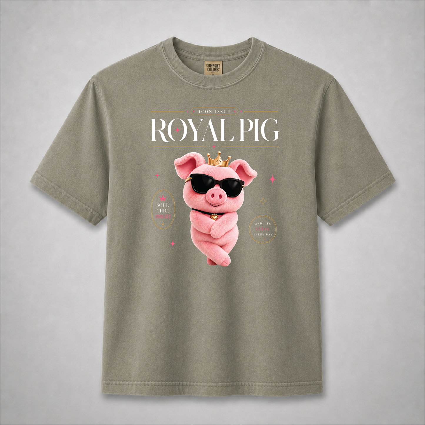 Pig Cute Graphic Tee – Pink Pig Crown & Sunglasses Shirt