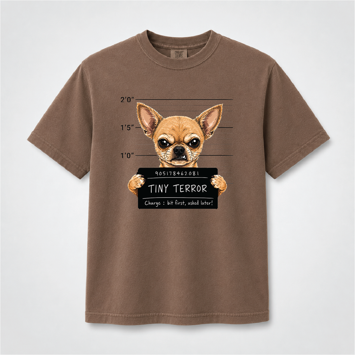 Tiny Terror Funny Chihuahua Mugshot Graphic Tee
