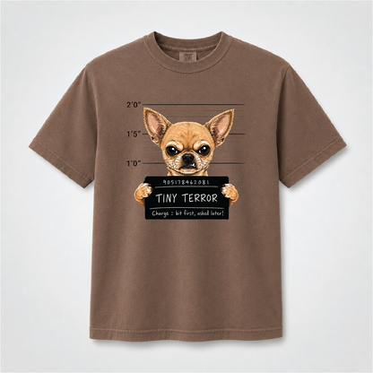 Tiny Terror Funny Chihuahua Mugshot Graphic Tee