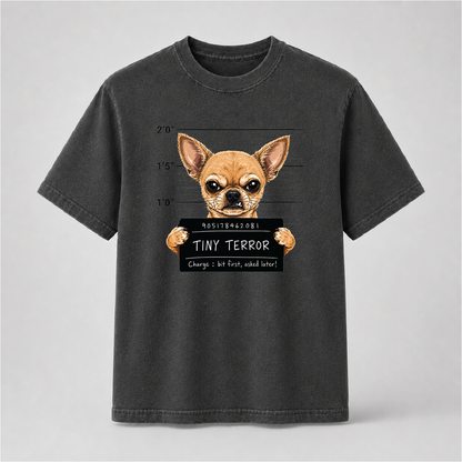 Tiny Terror Funny Chihuahua Mugshot Graphic Tee
