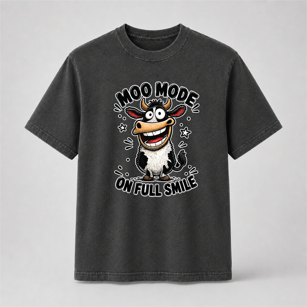 Moo Mode On Funny Smiling Cow Graphic Tee
