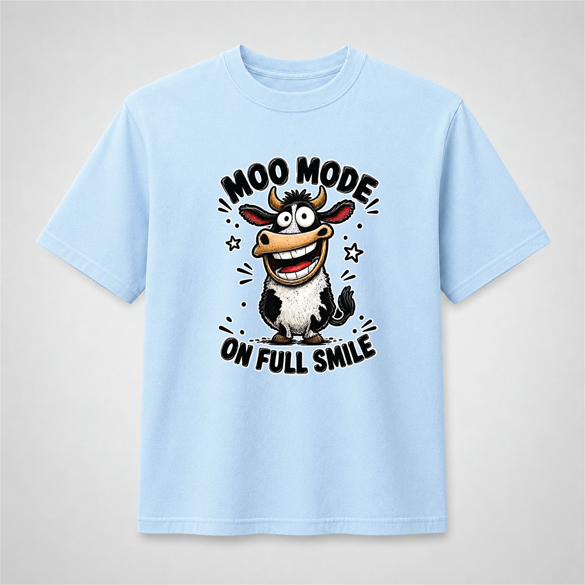 Moo Mode On Funny Smiling Cow Graphic Tee