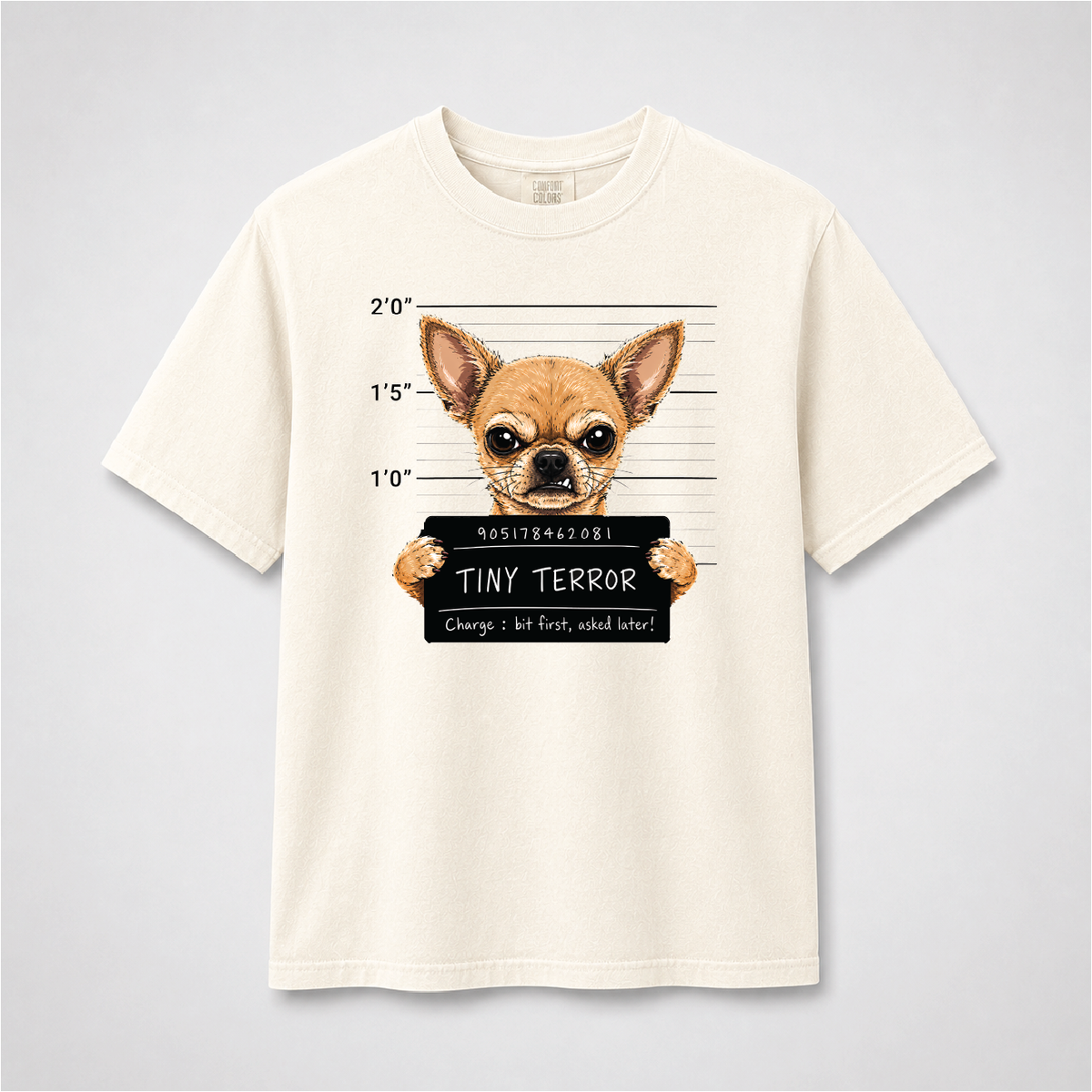 Tiny Terror Funny Chihuahua Mugshot Graphic Tee