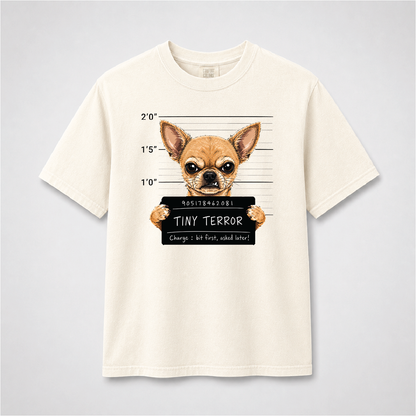 Tiny Terror Funny Chihuahua Mugshot Graphic Tee