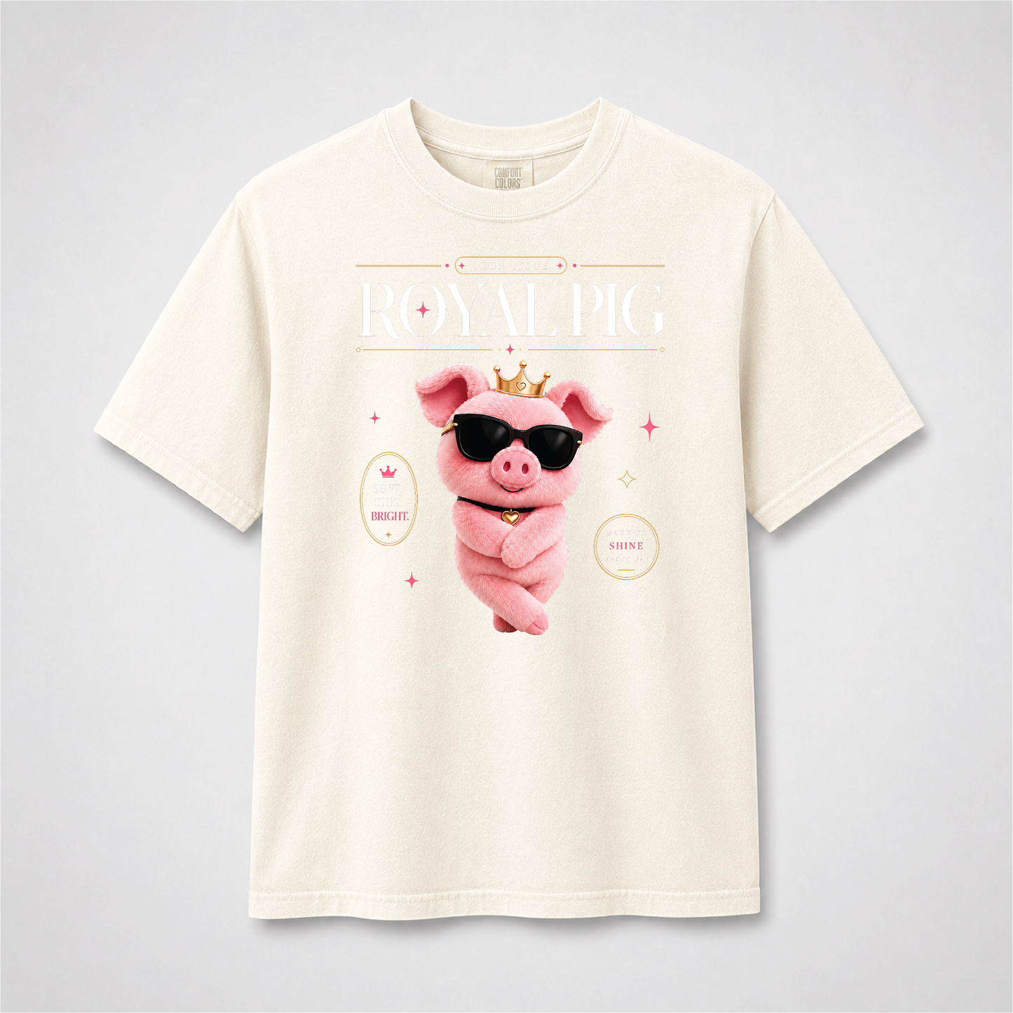 Pig Cute Graphic Tee – Pink Pig Crown & Sunglasses Shirt