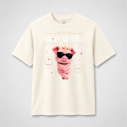 Pig Cute Graphic Tee – Pink Pig Crown & Sunglasses Shirt