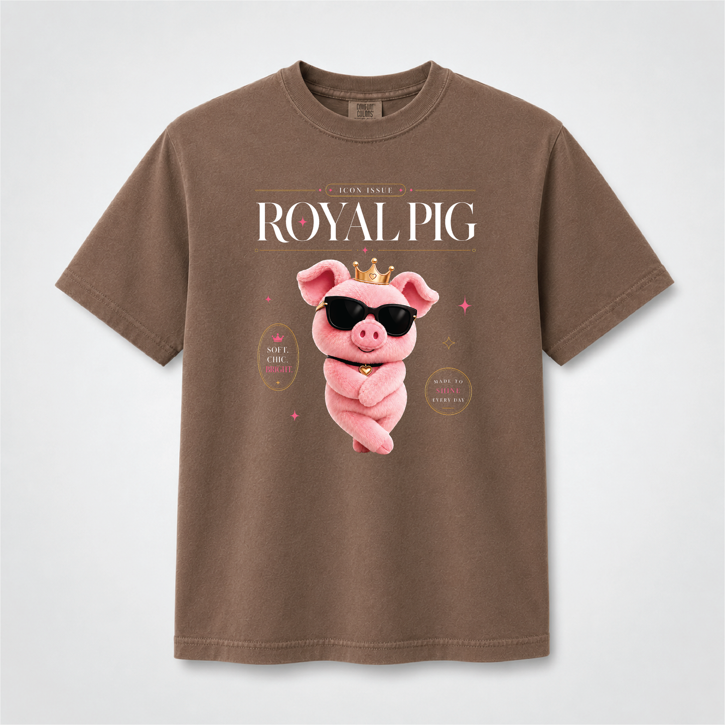 Pig Cute Graphic Tee – Pink Pig Crown & Sunglasses Shirt