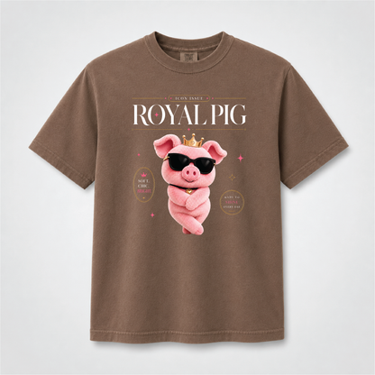 Pig Cute Graphic Tee – Pink Pig Crown & Sunglasses Shirt
