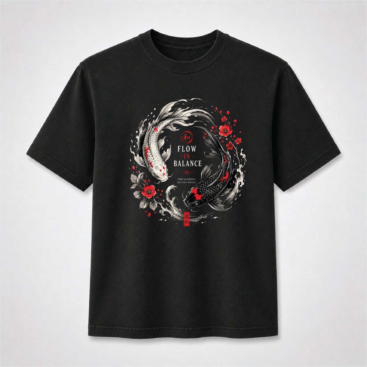 Flow in Balance Koi Fish Graphic Tee – Japanese Inspired Yin Yang Shirt