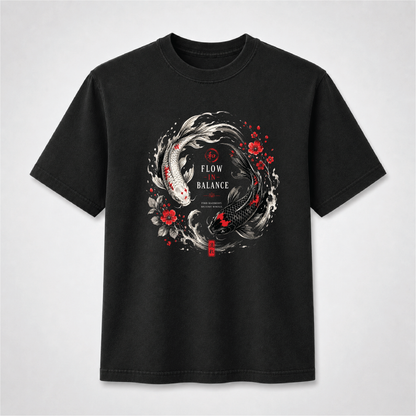 Flow in Balance Koi Fish Graphic Tee – Japanese Inspired Yin Yang Shirt